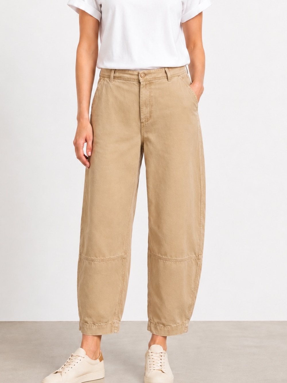 Everlane Barrel Leg Cropped Pants Tan Khaki Size 12